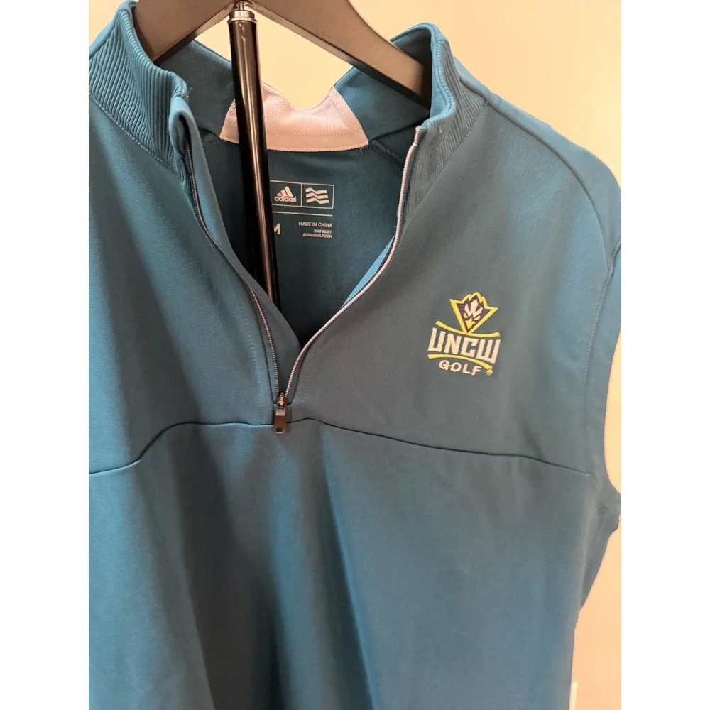 Adidas UNCW Golf Vest Mens Medium Teal Blue Quarter‎ Zip Pullover RN 88387